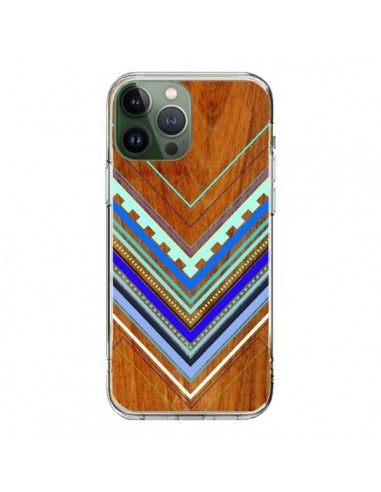 Coque iPhone 13 Pro Max Azteque Arbutus Blue Bois Aztec Tribal - Jenny Mhairi