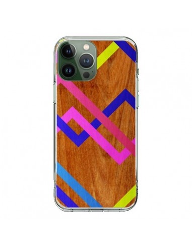 Coque iPhone 13 Pro Max Pink Yellow Wooden Bois Azteque Aztec Tribal - Jenny Mhairi