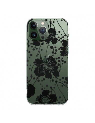 Coque iPhone 13 Pro Max Fleurs Noirs Flower Transparente - Dricia Do