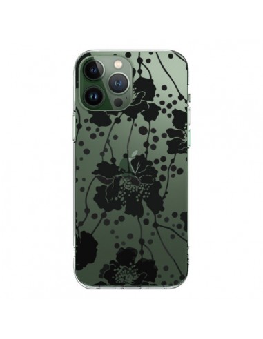 Cover iPhone 13 Pro Max Fiori Neros Trasparente - Dricia Do