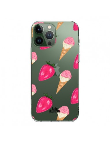 Coque iPhone 13 Pro Max Strawberry Ice Cream Fraise Glace Transparente - kateillustrate