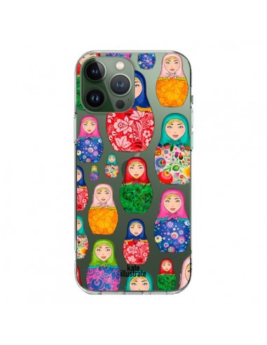 Coque iPhone 13 Pro Max Matryoshka Dolls Poupées Russes Transparente - kateillustrate