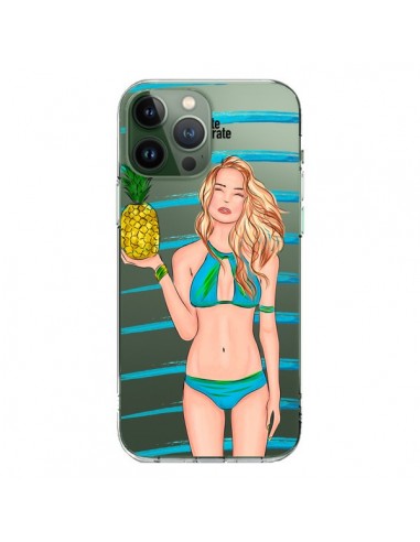 Cover iPhone 13 Pro Max Malibu Ananas Plage Ete Blu Trasparente - kateillustrate