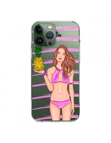 Coque iPhone 13 Pro Max Malibu Ananas Plage Ete Rose Transparente - kateillustrate