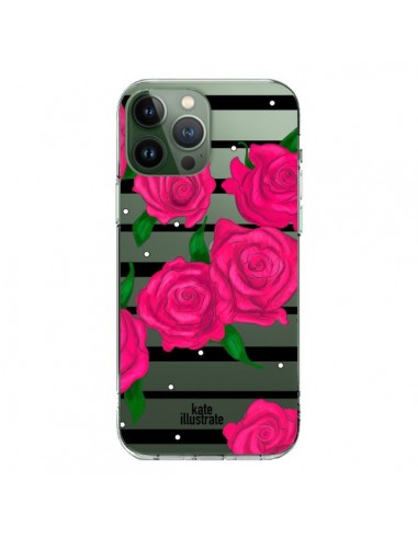iPhone 13 Pro Max Case Pink Flowers Clear - kateillustrate