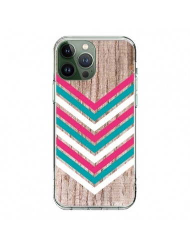 Coque iPhone 13 Pro Max Tribal Aztèque Bois Wood Flèche Rose Bleu - Laetitia