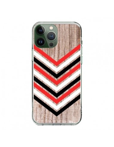 Coque iPhone 13 Pro Max Tribal Aztèque Bois Wood Flèche Rouge Blanc Noir - Laetitia