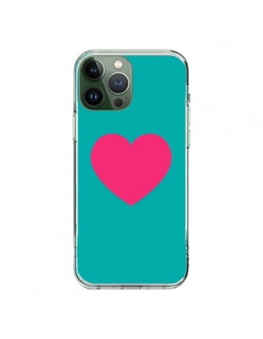 iPhone 13 Pro Max Case Heart Pink Sfondo Blue  - Laetitia