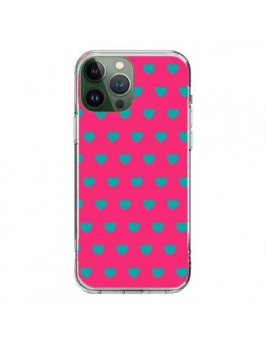 iPhone 13 Pro Max Case Heart Blue sfondo Pink - Laetitia