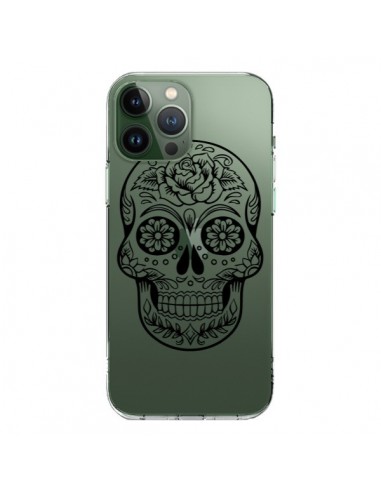 Coque iPhone 13 Pro Max Tête de Mort Mexicaine Noir Transparente - Laetitia