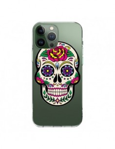 Coque iPhone 13 Pro Max Tête de Mort Mexicaine Fleurs...