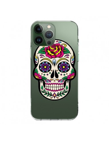 Coque iPhone 13 Pro Max Tête de Mort Mexicaine Fleurs Transparente - Laetitia