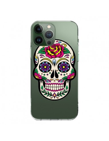 Cover iPhone 13 Pro Max Teschio Messicano Fiori Trasparente - Laetitia