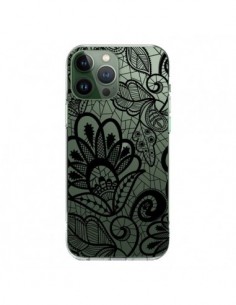 Cover iPhone 13 Pro Max Pizzo Fiori Flower Nero...