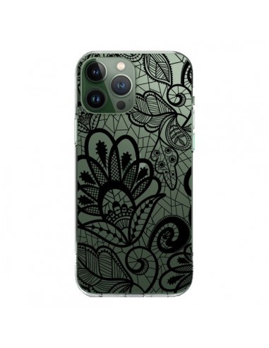 Coque iPhone 13 Pro Max Lace Fleur Flower Noir Transparente - Petit Griffin