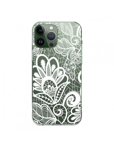 Cover iPhone 13 Pro Max Pizzo Fiori Flower Bianco Trasparente - Petit Griffin