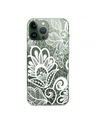 iPhone 13 Pro Max Case Pizzo Flowers Flower White Clear - Petit Griffin