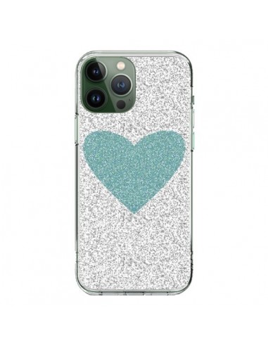 Coque iPhone 13 Pro Max Coeur Bleu Vert Argent Love - Mary Nesrala