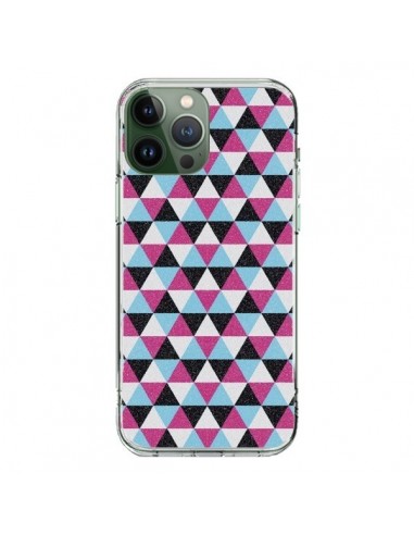 Coque iPhone 13 Pro Max Azteque Triangles Rose Bleu Gris - Mary Nesrala