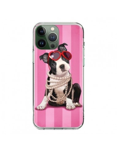 Cover iPhone 13 Pro Max Cane Fashion Collana di Perle Occhiali Cuore  - Maryline Cazenave