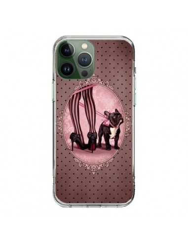Cover iPhone 13 Pro Max Lady Jambes Cane Dog Rosa Pois Nero - Maryline Cazenave