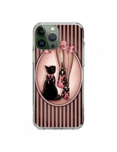 Coque iPhone 13 Pro Max Lady Chat Noeud Papillon Pois...