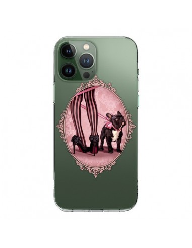 Coque iPhone 13 Pro Max Lady Jambes Chien Bulldog Dog Rose Pois Noir Transparente - Maryline Cazenave