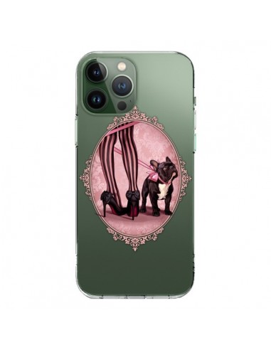 Cover iPhone 13 Pro Max Lady Jambes Cane Bulldog Dog Rosa Pois Nero Trasparente - Maryline Cazenave