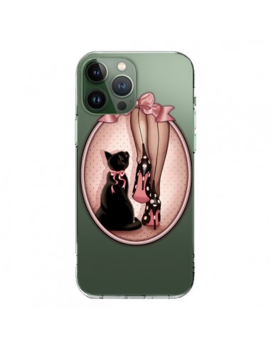 Coque iPhone 13 Pro Max Lady Chat Noeud Papillon Pois Chaussures Transparente - Maryline Cazenave