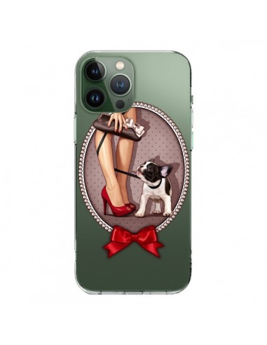 Coque iPhone 13 Pro Max Lady Jambes Chien Bulldog Dog Pois Noeud Papillon Transparente - Maryline Cazenave