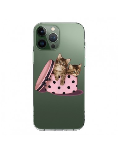 Coque iPhone 13 Pro Max Chaton Chat Kitten Boite Pois Transparente - Maryline Cazenave