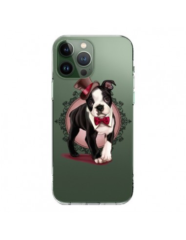 Cover iPhone 13 Pro Max Cane Bulldog Dog Gentleman Papillon Cappello Trasparente - Maryline Cazenave