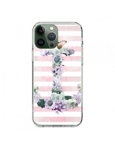 Coque iPhone 13 Pro Max Ancre Rose Fleurs Navire - Monica Martinez