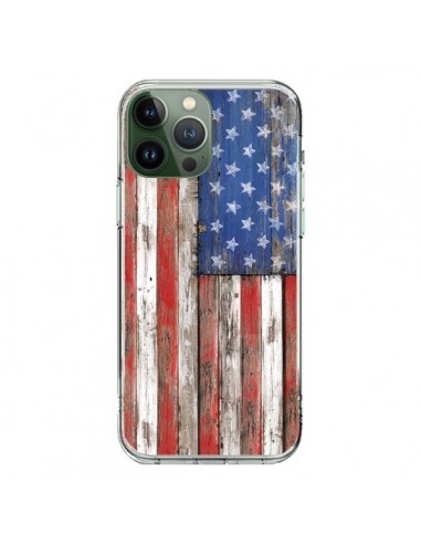 Cover iPhone 13 Pro Max Bandierq USA America Vintage Legno Wood - Maximilian San