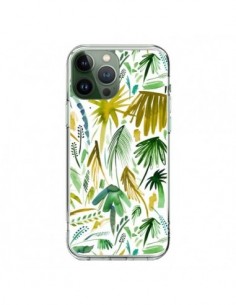 Coque iPhone 13 Pro Max Brushstrokes Tropical Palms Green...