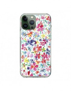 Coque iPhone 13 Pro Max Colorful Flowers Petals Blue -...