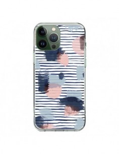 Cover iPhone 13 Pro Max Watercolor Stains Righe Azzurre -...