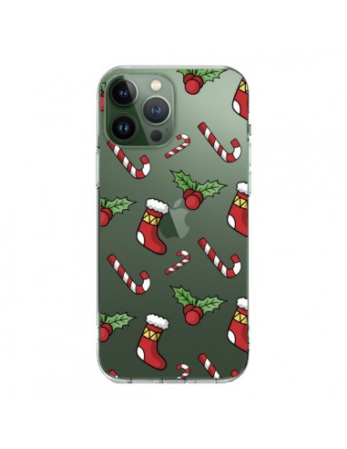 Coque iPhone 13 Pro Max Chaussette Sucre d'Orge Houx de Noël transparente - Nico