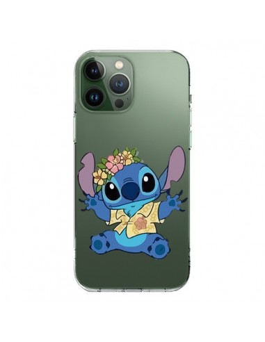 Coque iPhone 13 Pro Max Stitch de Lilo et Stitch Aloha transparente