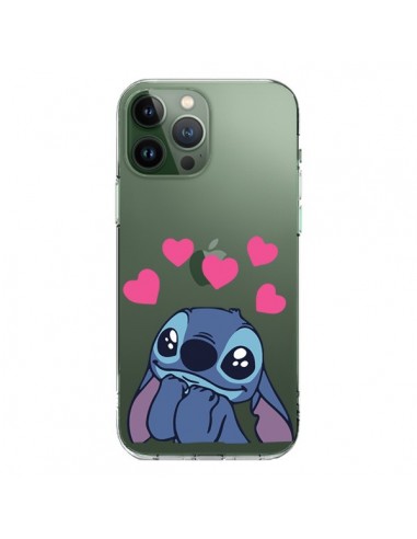 Coque iPhone 13 Pro Max Stitch de Lilo et Stitch in love en coeur transparente