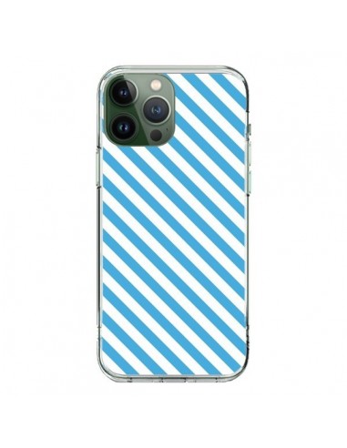 Coque iPhone 13 Pro Max Bonbon Candy Bleue et Blanche Rayée - Nico