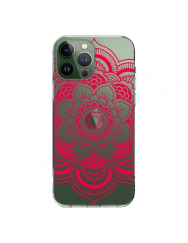 Coque iPhone 13 Pro Max Mandala Rose Fushia Azteque Transparente - Nico