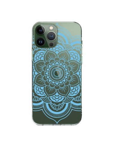 Coque iPhone 13 Pro Max Mandala Bleu Azteque Transparente - Nico