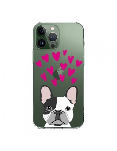 Coque iPhone 13 Pro Max Bulldog Français Coeurs Chien Transparente - Pet Friendly