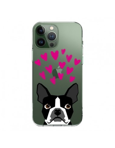 Cover iPhone 13 Pro Max Boston Terrier Cuori Cane Trasparente - Pet Friendly