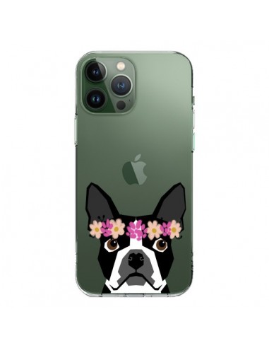 Coque iPhone 13 Pro Max Boston Terrier Fleurs Chien Transparente - Pet Friendly