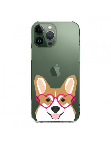 Coque iPhone 13 Pro Max Chien Marrant Lunettes Coeurs Transparente - Pet Friendly