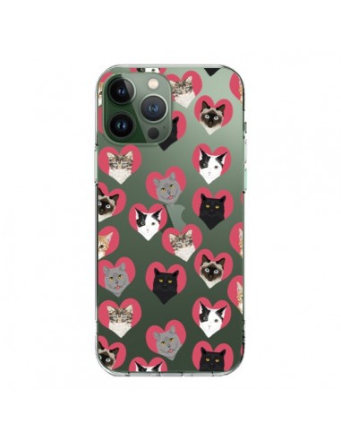 Coque iPhone 13 Pro Max Chats Coeurs Transparente - Pet Friendly