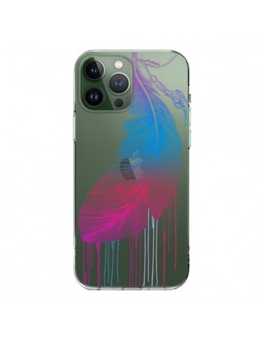 Coque iPhone 13 Pro Max Plume Feather Arc en Ciel Transparente - Rachel Caldwell