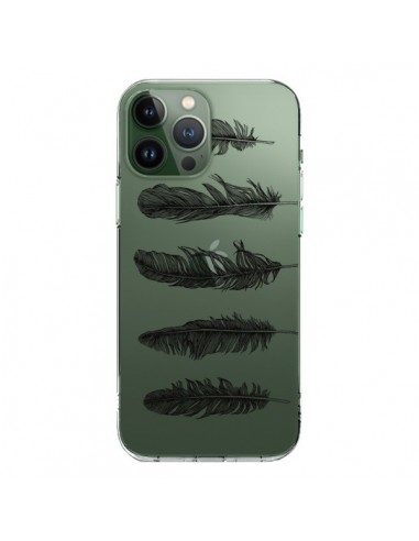 Coque iPhone 13 Pro Max Plume Feather Noir Transparente - Rachel Caldwell